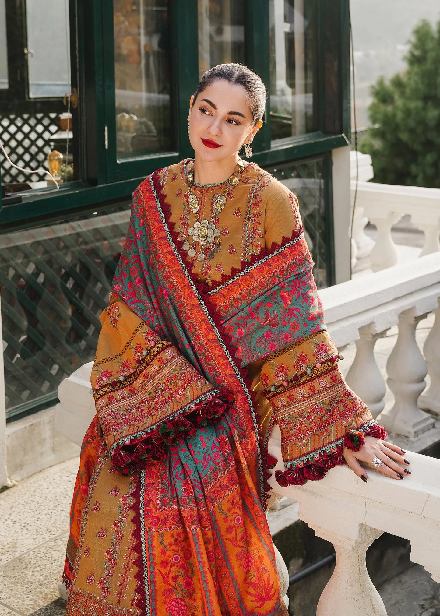 Baroque-3PC Dhanak embroidered shirt & trouser with Printed embroidered shawl Unstiched