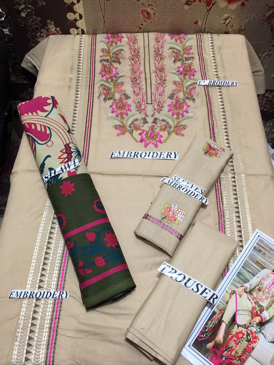 Khaadi 16701 Skin Dhanak Embroidered three piece Unstiched