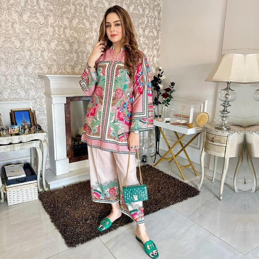 Maria.B NC-512 2PC Shamoz silk shirt & trouser Unstiched