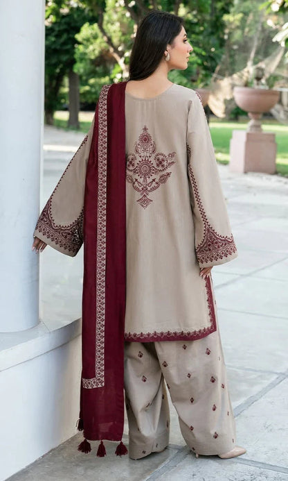 Baroque Embroidered Dhanak three piece suite Unstiched