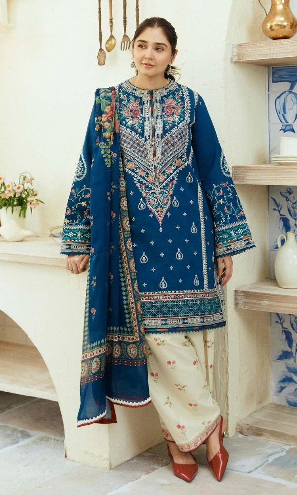 ZARA SHAHJAHAN - 3PC EMBROIDERED LAWN SHIRT AND PRINTED DUPPATA WITH EMBROIDERED TROUSER