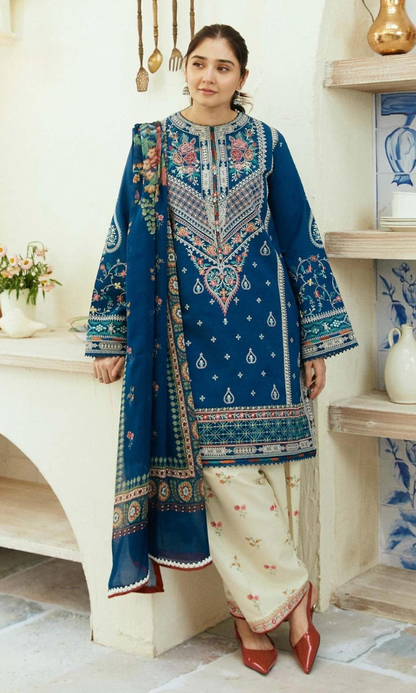 ZARA SHAHJAHAN - 3PC EMBROIDERED LAWN SHIRT AND PRINTED DUPPATA WITH EMBROIDERED TROUSER
