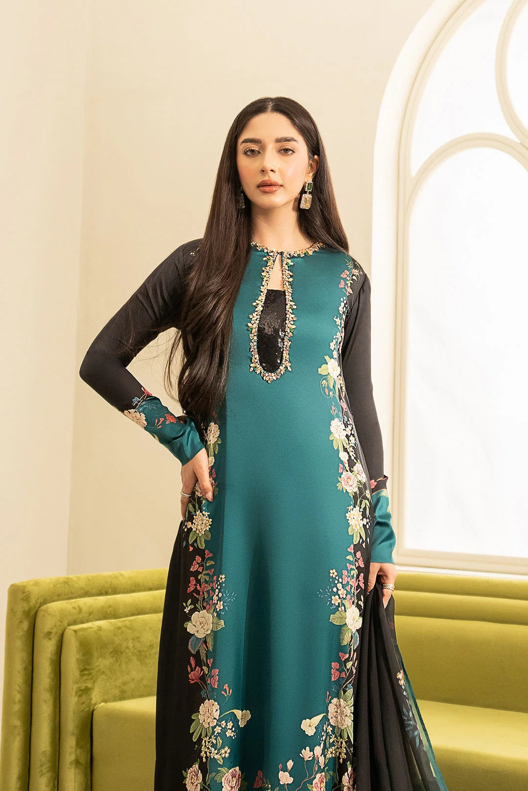 Lulusar NC-503 3PC shamoz silk shirt & trouser with pure organza dupatta Unstiched