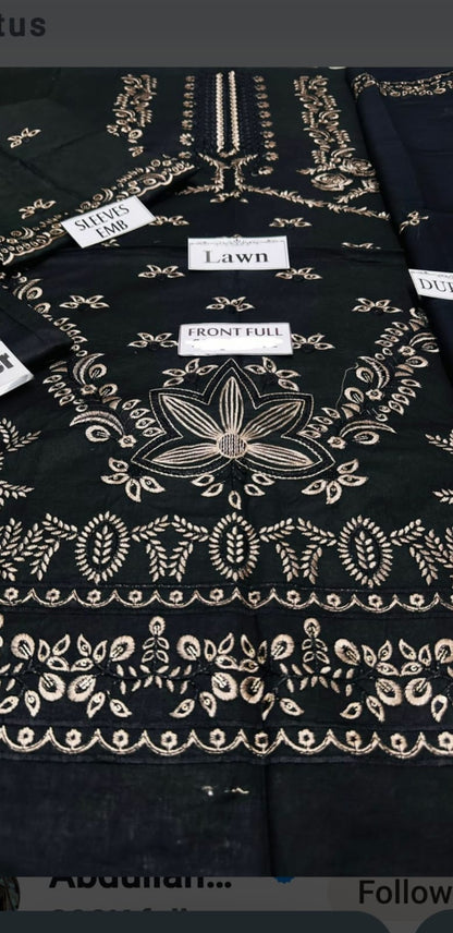 NISA - 3PC Lawn Embroidered Shirt With Chiffon Embroidered Dupatta