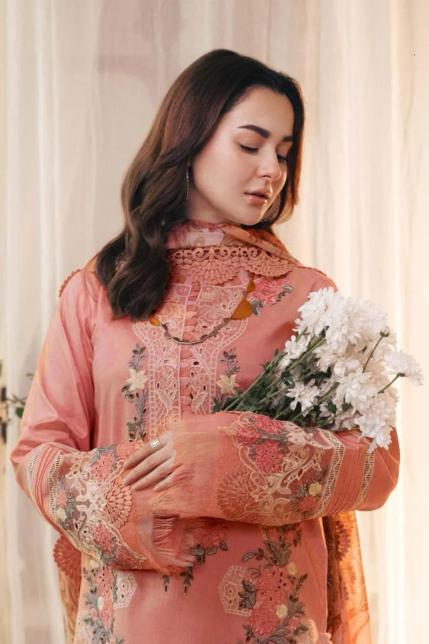 Three Piece suite embroidered shirt & plan trouser with printed wool shawl Unstiched