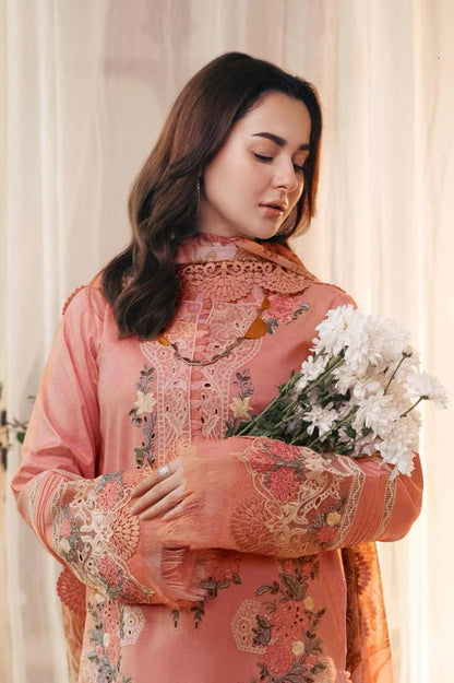 Three Piece suite embroidered shirt & plan trouser with printed wool shawl Unstiched