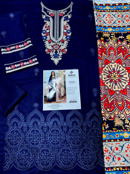 MAHNUR-3PC Suiteembroidered shirt & plan trouser with Embroidered shawl
