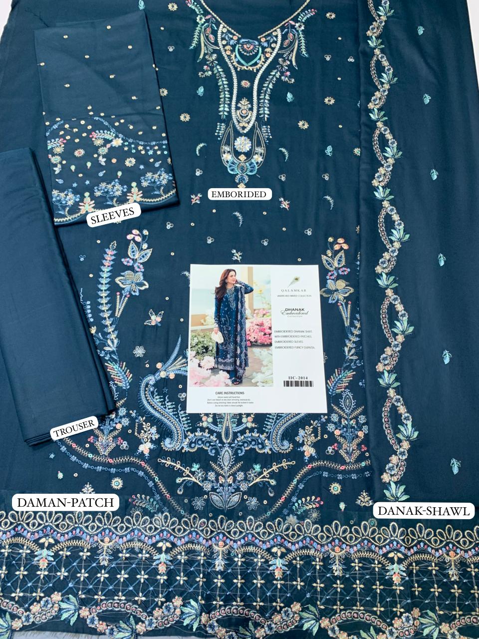 QALAMQAR Embroidered Shirt & Embroidered Shawl with plan trouser Unstiched