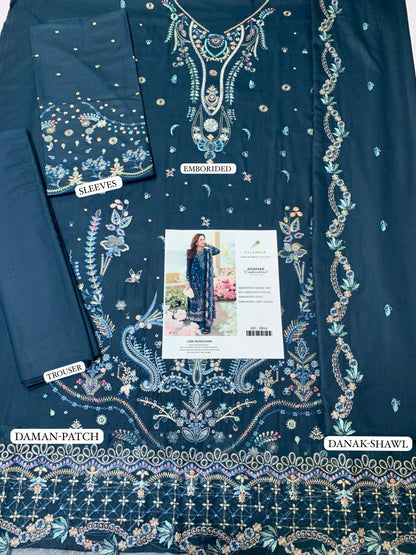 QALAMQAR Embroidered Shirt & Embroidered Shawl with plan trouser Unstiched