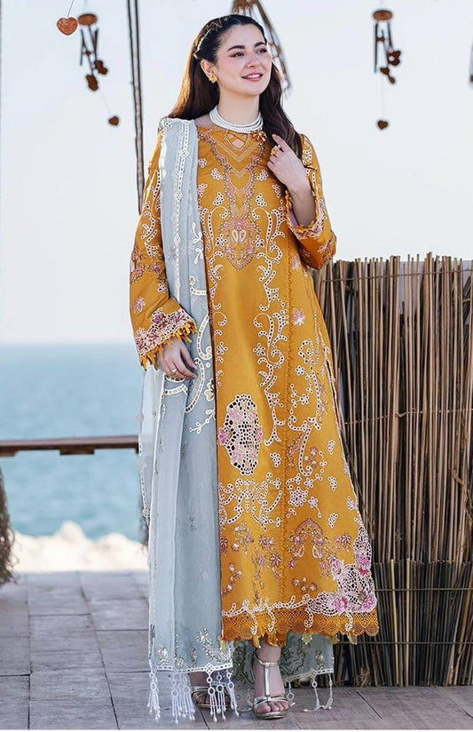 Qalamqar-Embroidered Shirt & Embroidered dhanak shawl with plan trouser Unstiched