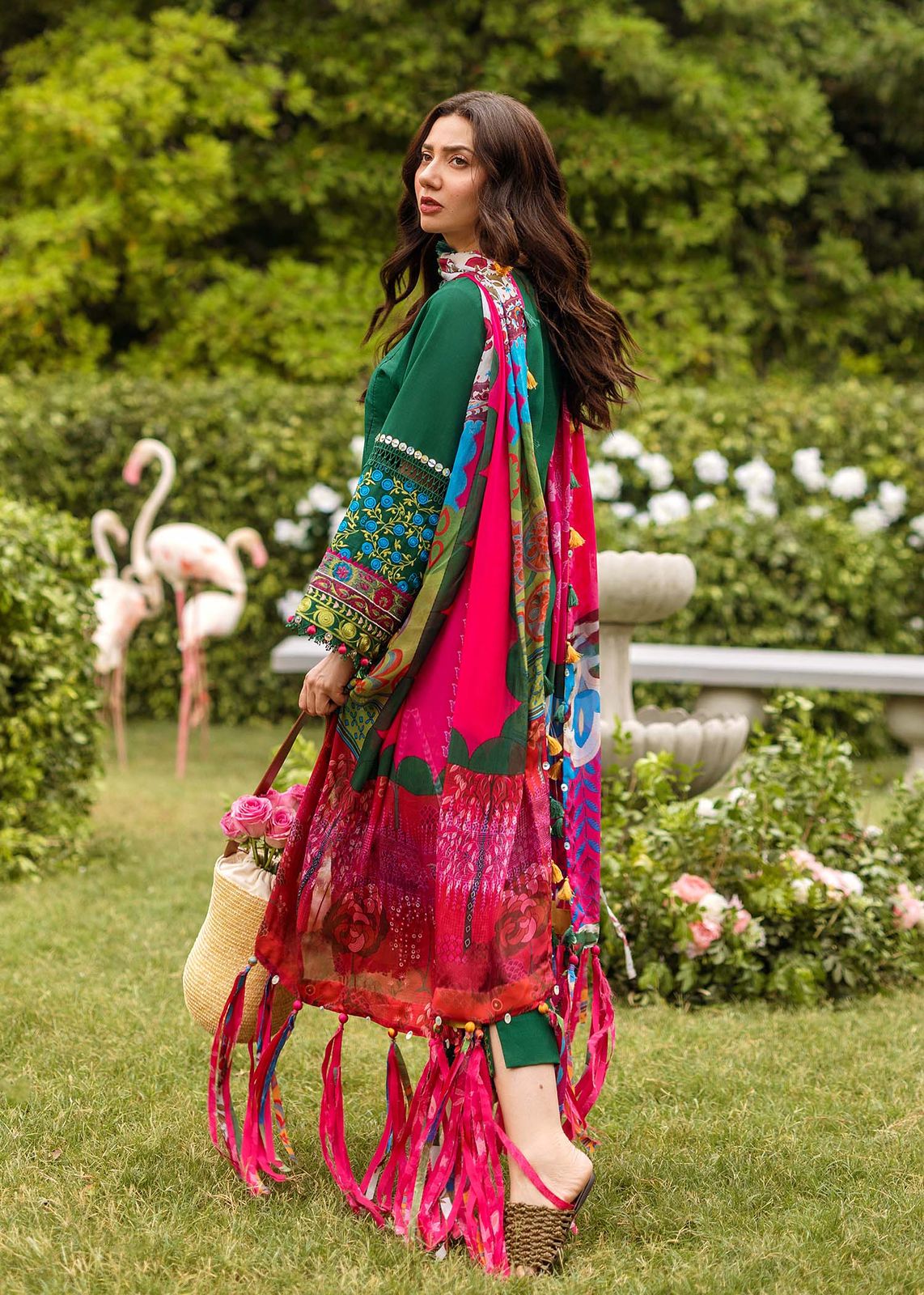 Maria.B Embroidered Shirt & Printed woolen shawl with plan trouser Unstiched