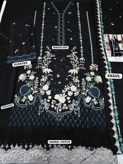ZARA SHAJAHN-3PC Suite Embroidered shirt &plan trouser with Dhanak shawl Unstiched