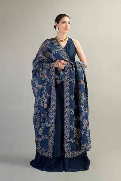 BREEZE-3PC Suite embroidered shirt & plan trouser with Embroidered shawl Unstiched