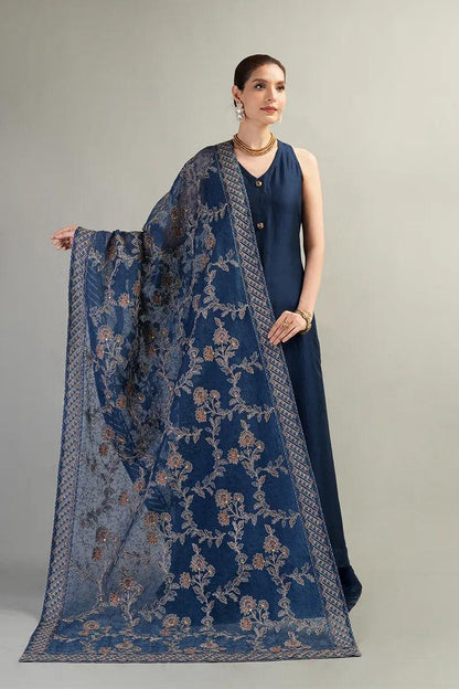 BREEZE-3PC Suite embroidered shirt & plan trouser with Embroidered shawl Unstiched