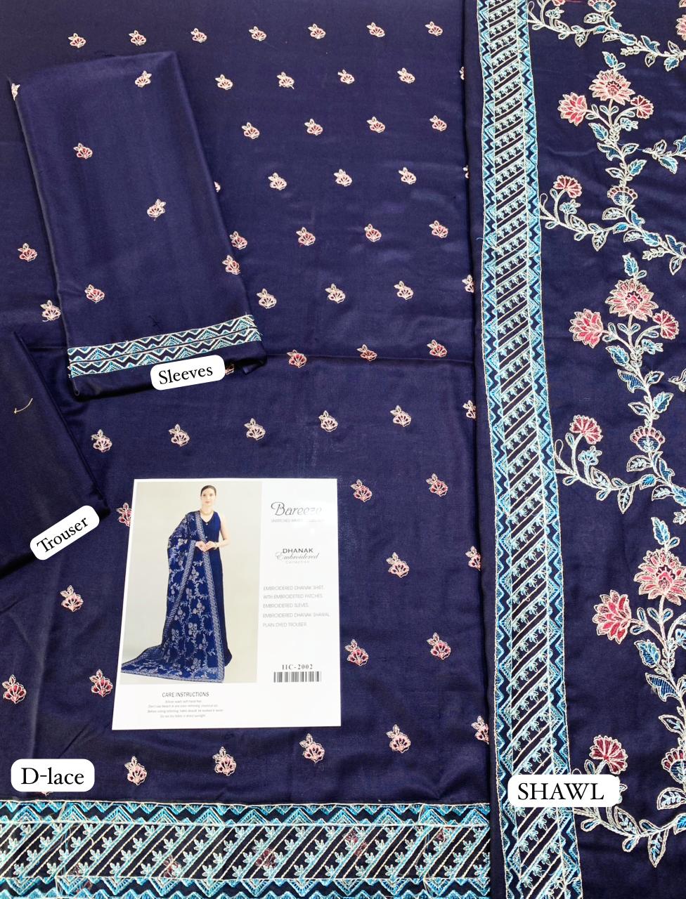 BREEZE-3PC Suite embroidered shirt & plan trouser with Embroidered shawl Unstiched