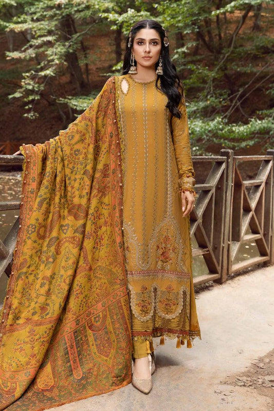 Maria.B embroidered Shirt & Printed wollen shal with plan trouser Unstiched