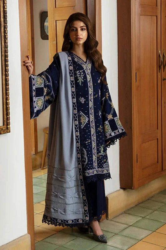 Maria.B embroidered shirt &printed wollen shawl with plan trouser Unstiched