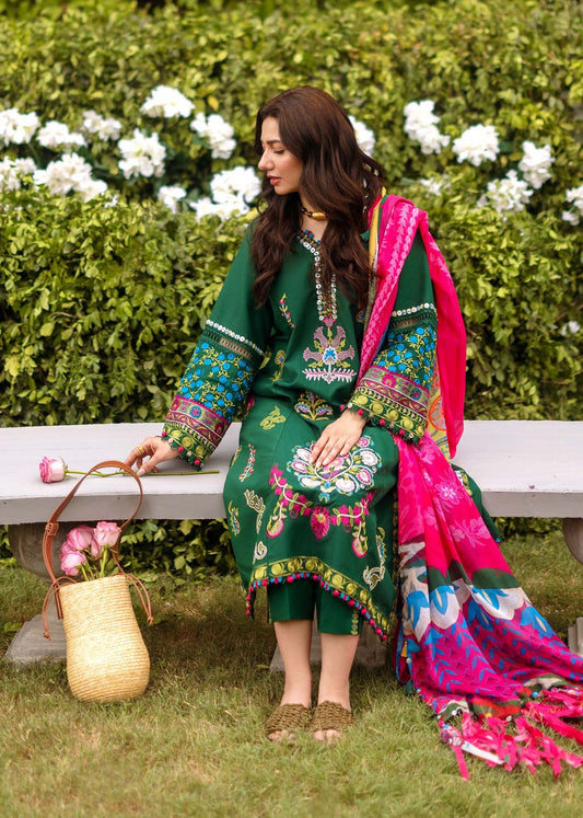 Maria.B Embroidered Shirt & Printed woolen shawl with plan trouser Unstiched