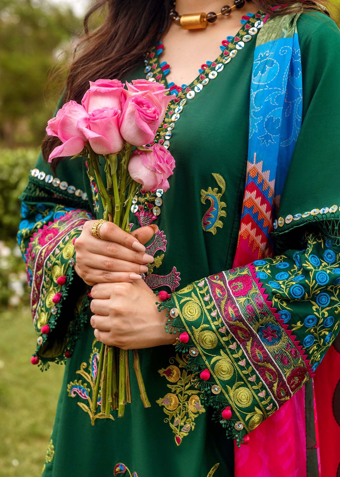 Maria.B Embroidered Shirt & Printed woolen shawl with plan trouser Unstiched