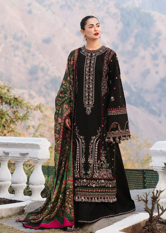 HUSSAIN REHAN-Embroidered three peice suite with patches embroidred & printed wool shawl Unstiched