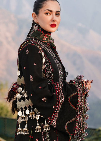 HUSSAIN REHAN-Embroidered three peice suite with patches embroidred & printed wool shawl Unstiched