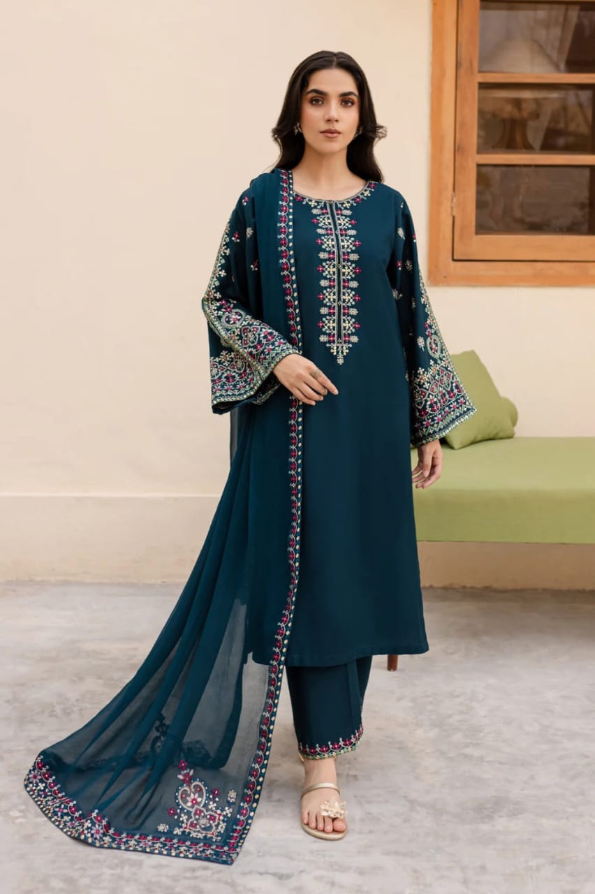 SAPPHIRE EMBROIDERED DHANAK 3PC UNSTICHED