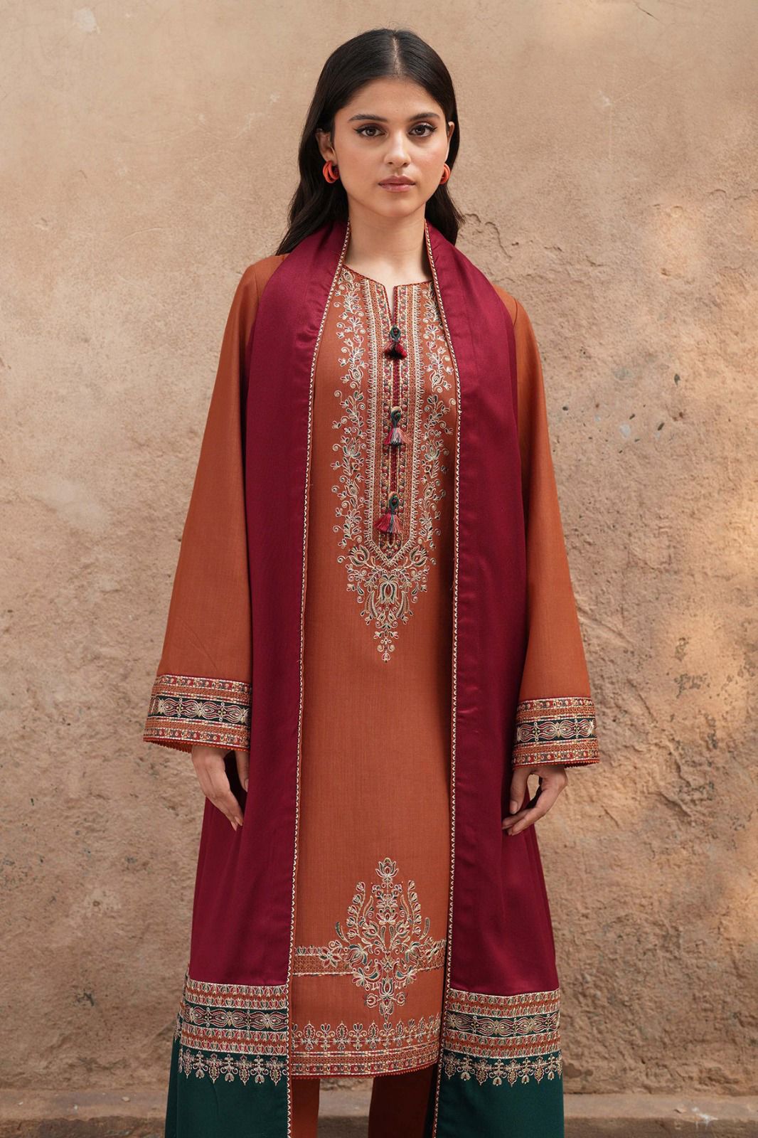 JAZMIN - 3PC Dhanak Embroidered Shirt With Printed Dupatta and Trouser Unstiched