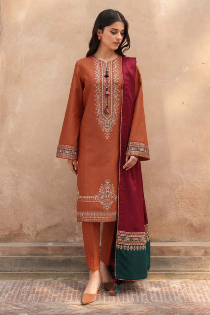 JAZMIN - 3PC Dhanak Embroidered Shirt With Printed Dupatta and Trouser Unstiched