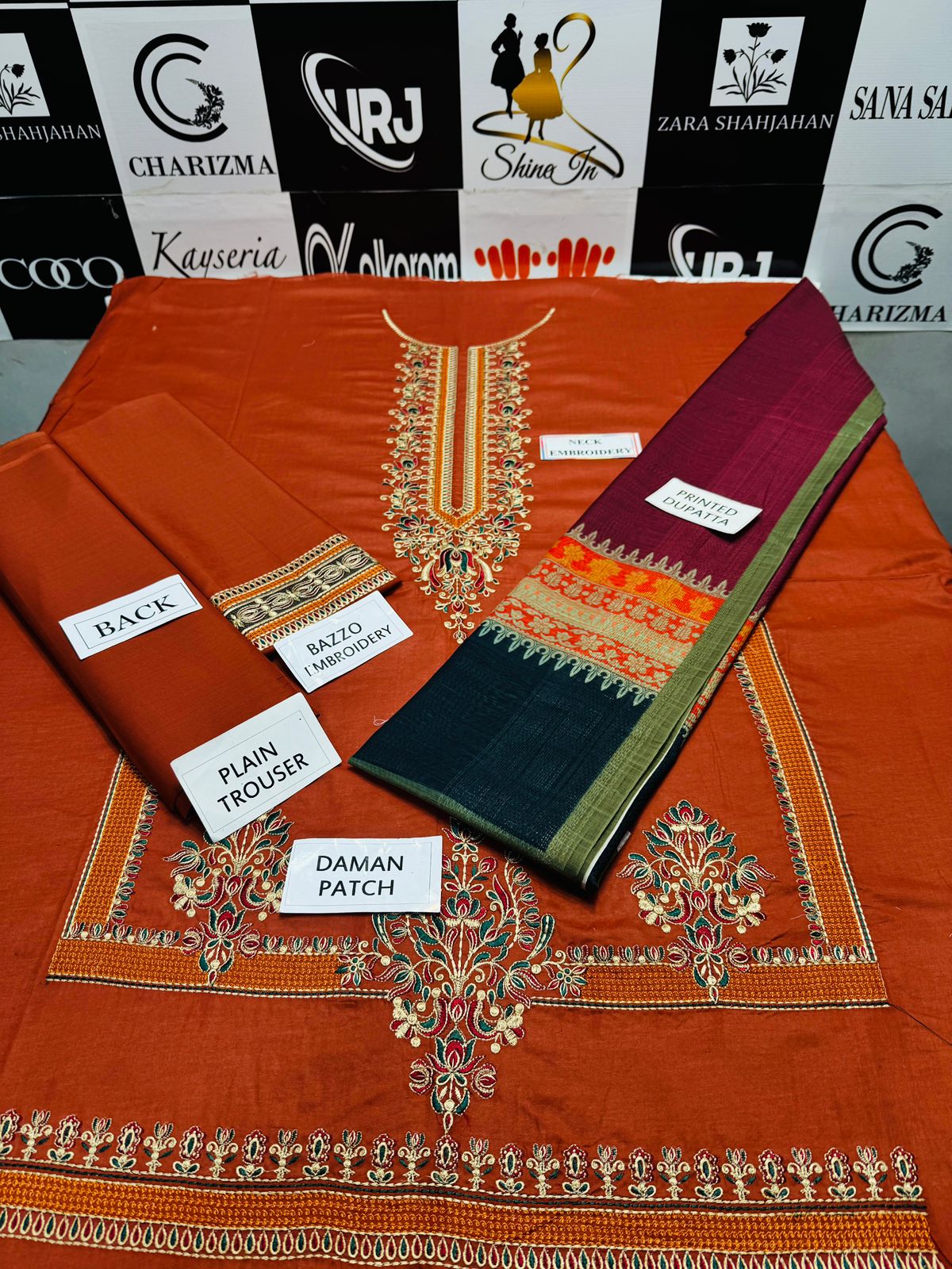 JAZMIN - 3PC Dhanak Embroidered Shirt With Printed Dupatta and Trouser Unstiched