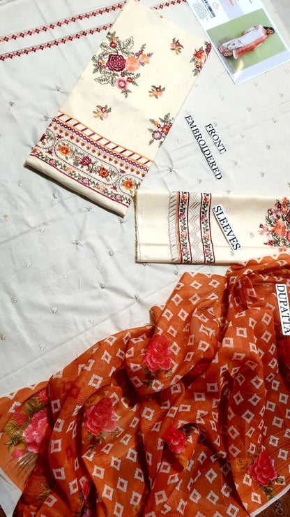 Zara Shahjahan - 3PC EMBROIDERED LAWN SHIRT AND PRINTED DUPPATA WITH TROUSER