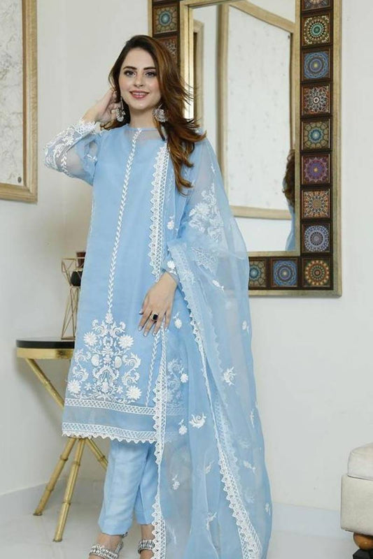 nayyabcollection Design#13 Organza Linen inner  Embroidered 3 pc