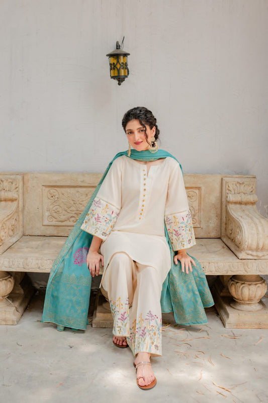 NC-882 off white lawn Embroidered three piece