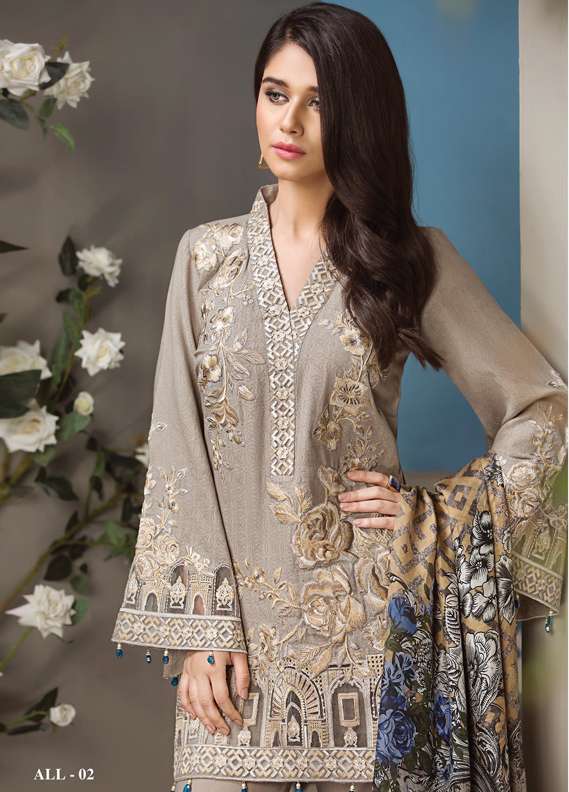 Anaya Dusky Rose Embroidered Dhanak Three Piece Winter Collection Unstiched