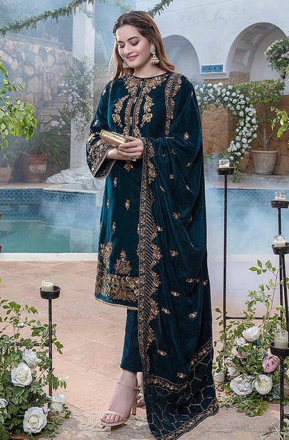 FCC ZC-114 ZINC Embroidered Velvet Three piece With Velvet Shawl  Winter Collection Unstiched