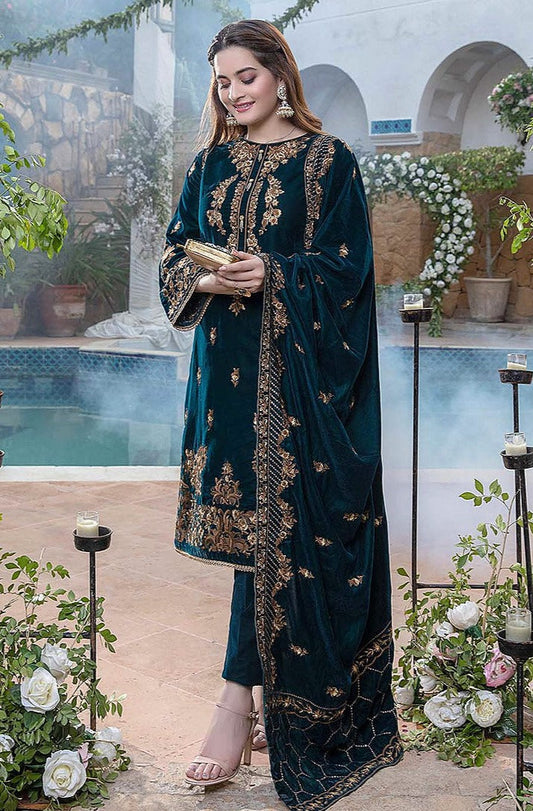 FCC ZC-114 ZINC Embroidered Velvet Three piece With Velvet Shawl  Winter Collection Unstiched