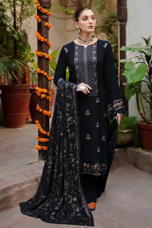 Bareeze D-10 Black Embroidered Dhanak Three Piece Winter Collection Unstiched