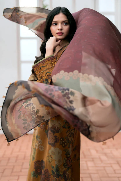 URGE-3PC printed Karandi shirt & trouser with dupatta Unstiched