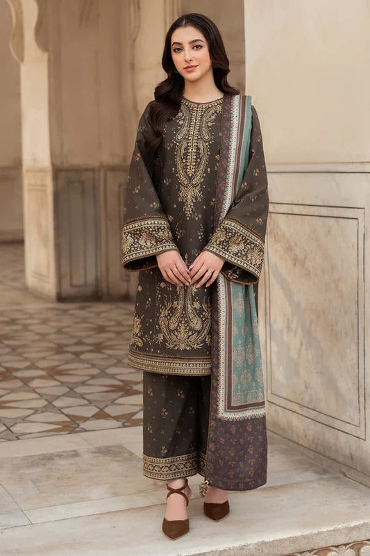 jazmin Embroidered Dhanak Shirt&trouser with printed dupatta Unstiched