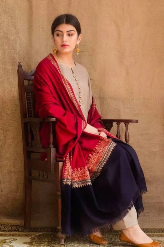NC-452 SKIN-GREY Dhanak Embroidered three piece With Dhanak Shawl Unstiched