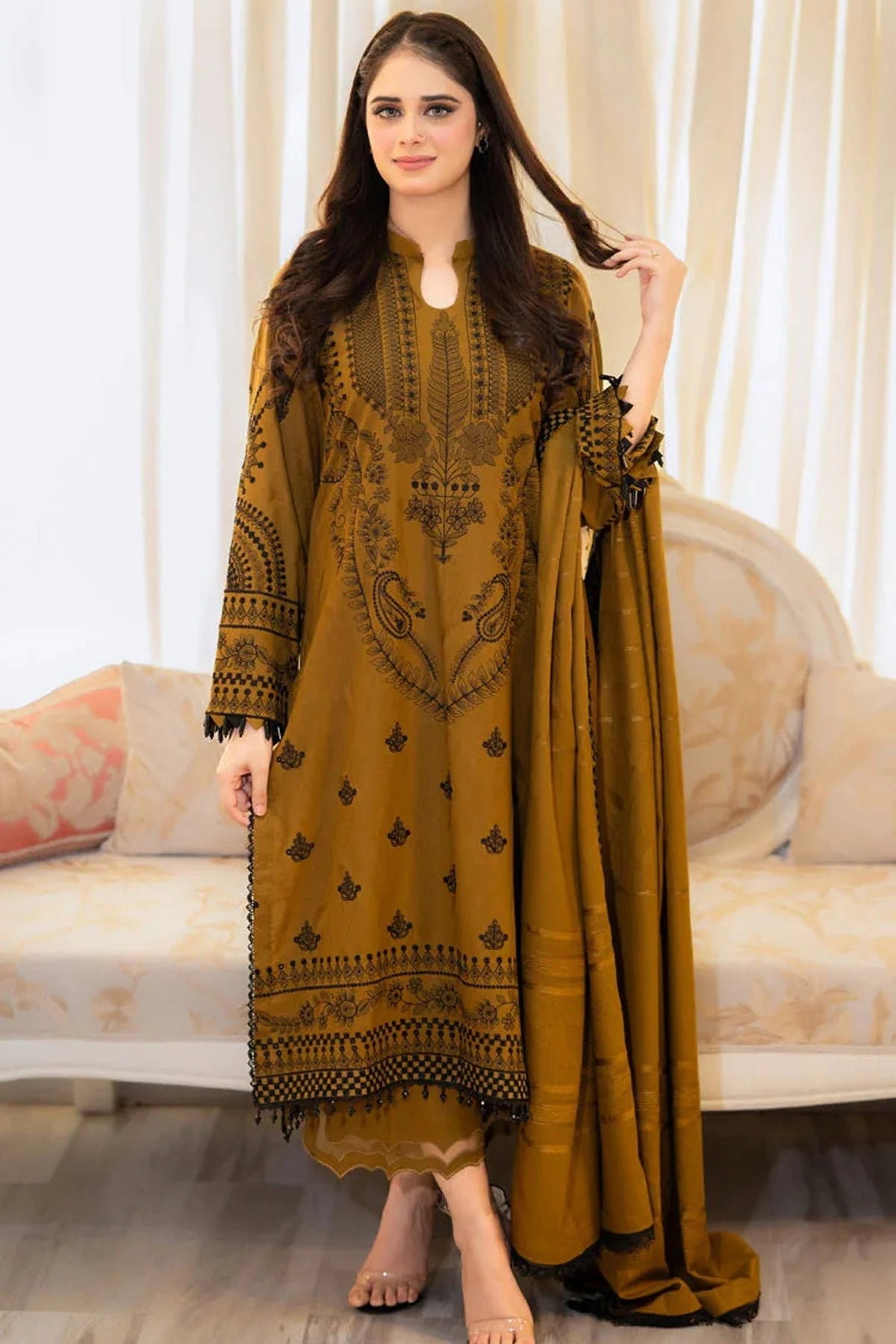 Maria.B embroidered dhanak shirt & trouser with Shawl dhanak embroidered Unstiched
