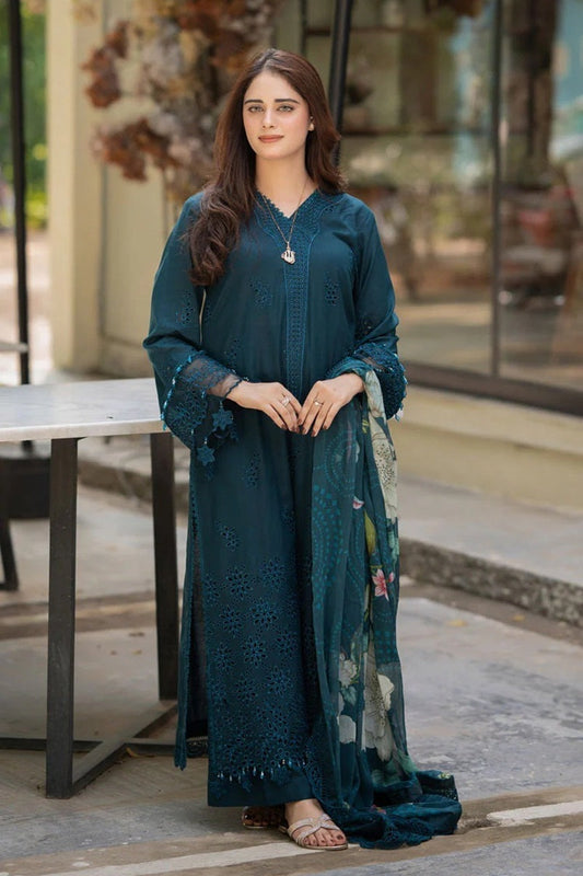 Zarashahjhan Heavy Embroidered Dhanak & printed chiffon dupatta with plan trouser Unstiched