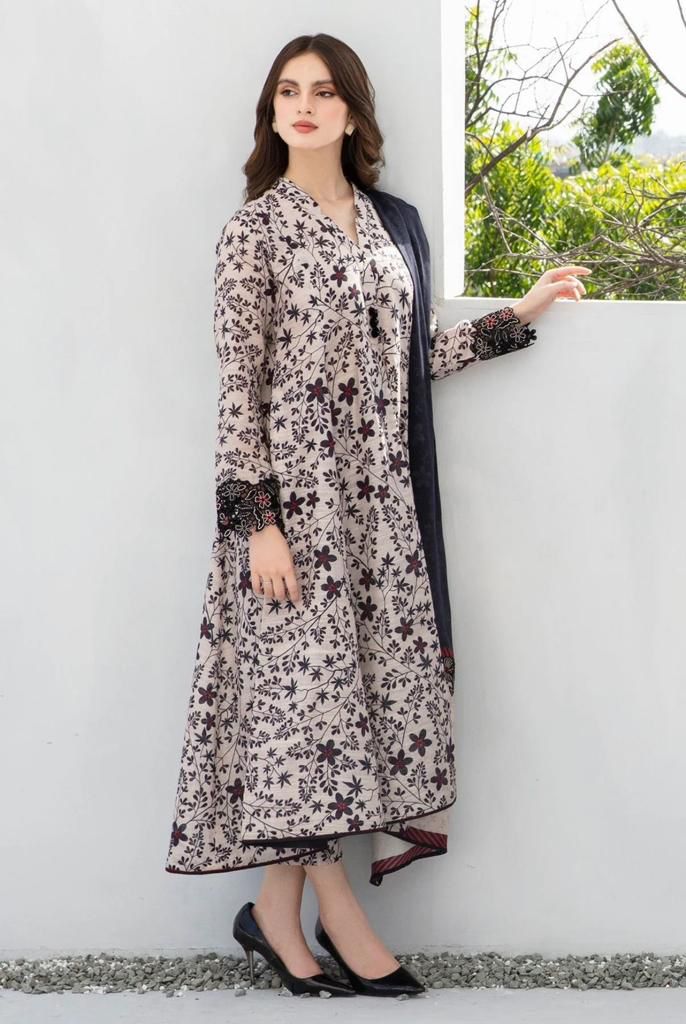 URGE-3PC printed Karandi shirt & trouser with dupatta Unstiched