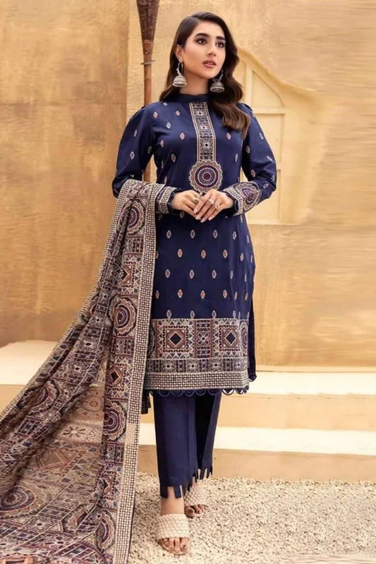 NC-189 Blue Embroidered lawn Three Piece Summer Collection