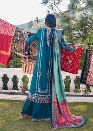 HUSSAIN REHAN-Embroidered three peice suite and sleeves embroidered & printed wool shawl unstiched