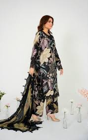 BAROQUE-3PC printed Silk &trouser with Silk tissue  printed dupata Unstiched