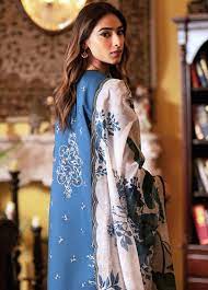 NUREH-Embroidered three piece and sleeves embroidered & printed wool shawl
