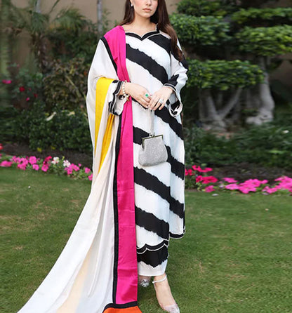 Maria.B NC-514 3PC Shamoz silk shirt & trouser Unstiched