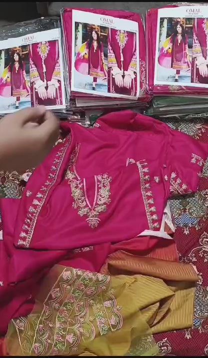 OMAL BY KOMAL - 3PC EMBROIDERED LAWN SHIRT WITH BAMBAR DUPPATA AND  TROUSER