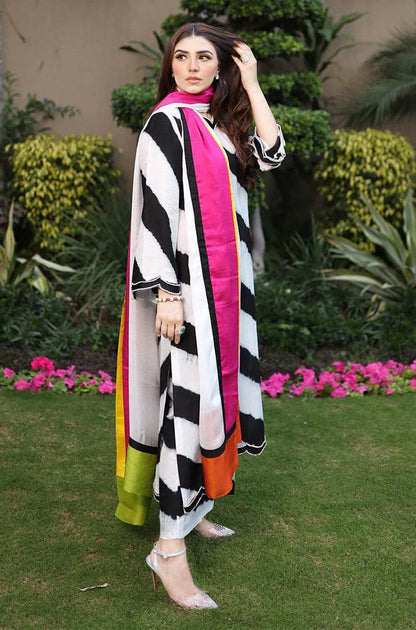 Maria.B NC-514 3PC Shamoz silk shirt & trouser Unstiched